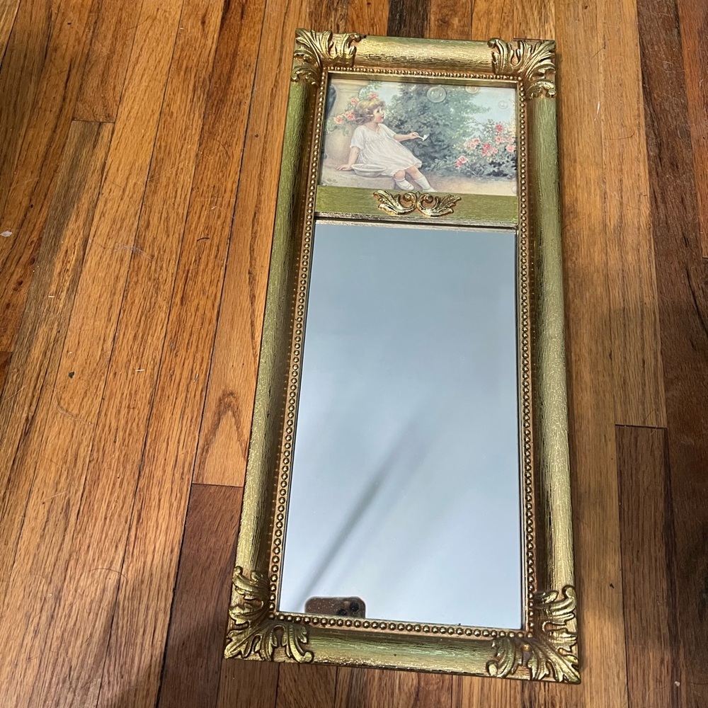 Vintage Gold Accent Wall Mirror With Little Girl Print Home Interiors Gifts USA